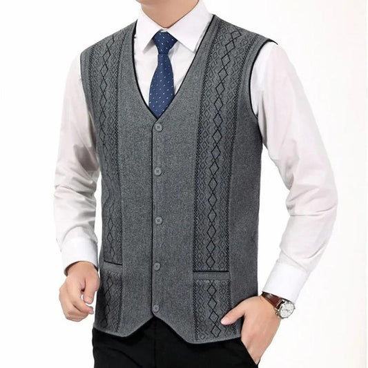 Autumn and Winter Knitted Vest Men's Elastic Cardigan Middle-aged Men's Sleeveless Loose Vest Dad Wear Waistcoat Elderly Sweater