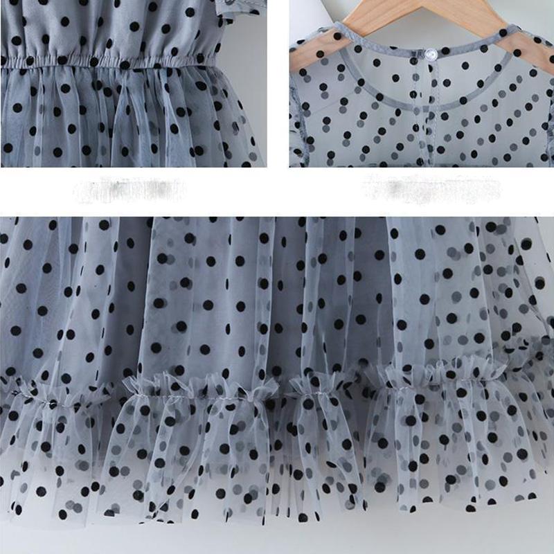 Children Dress Spring Summer Kids Clothing Baby Girls Clothing Wave Point Short Sleeve Dress Girl Mesh Dress Ruffle