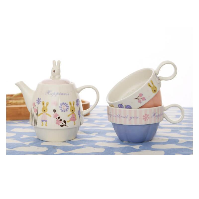 Japanese Cartoon Sugar Rabbit One Pot and Two Cups Ceramic Tea Set Set Afternoon Tea Flower Teapot Fruit Tea with Filter