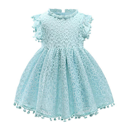 Princess Dress Children's Summer Cotton Dress Girls Korean Style Lace Flying Sleeves Hollow Child