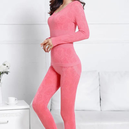 Autumn and Winter Women's Clothes and Long Trousers Sexy Slim Body Bottoming Underwear Round Neck Thin Thermal Underwear Suit Female Students