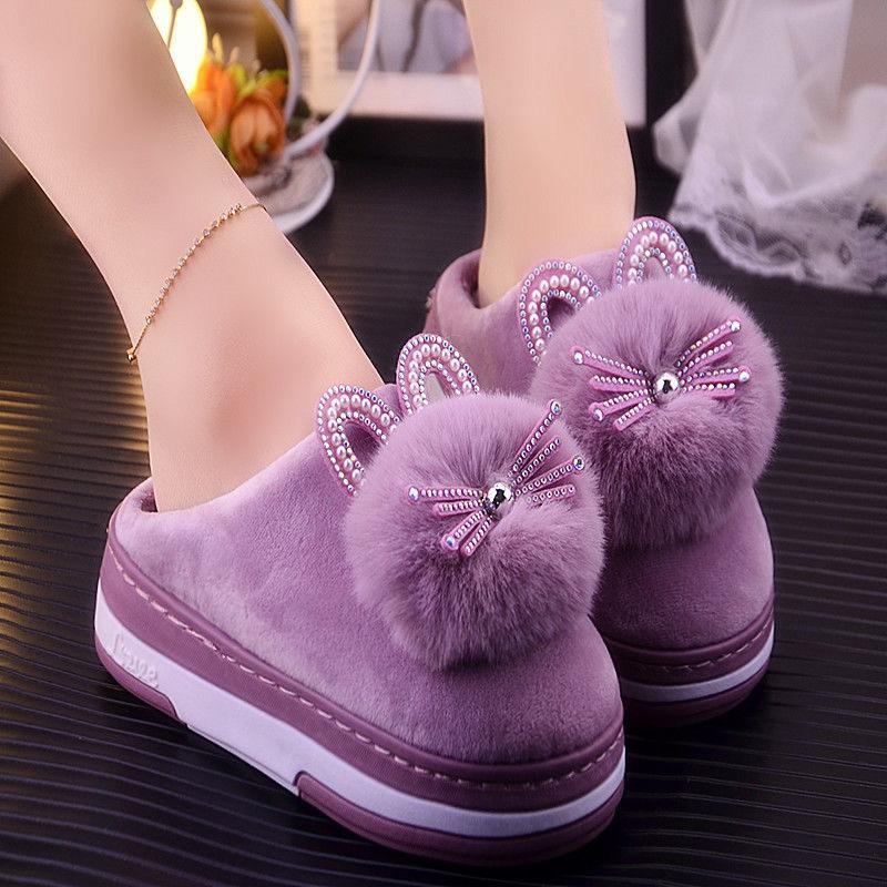 Household Plus Velvet Warm Cotton Slippers Winter Home Cotton Shoes