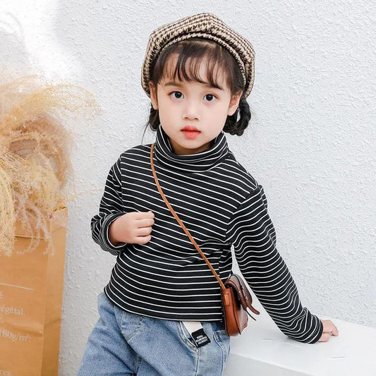 Girls Middle-collar Bottoming Shirt Plus Velvet Padded Long-sleeved Children's Warm Top Half High Collar