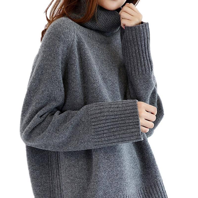 Pofulove Thick Sweater Women Large Size High Collar Casual Fashion Loose Wild Lady Pullover Sweater