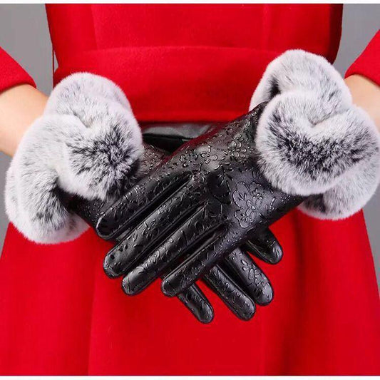 Plush Cotton gloves Windproof gloves Winter Warm Leather gloves Thick gloves Woman fashion gloves