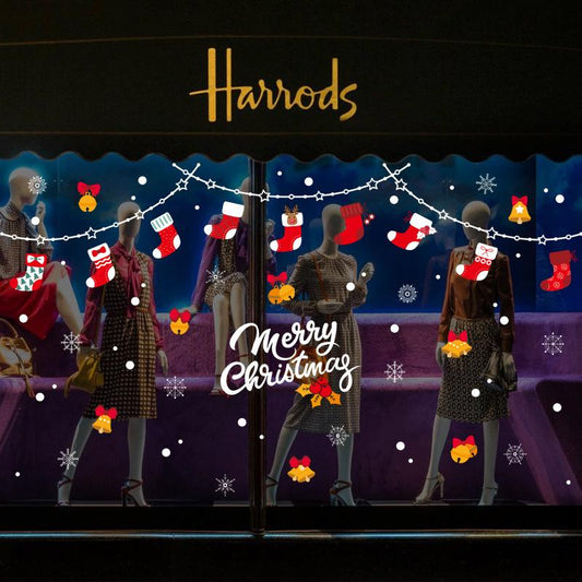 Christmas Socks Wall Stickers Shop Window Glass Doors Windows Background Decoration