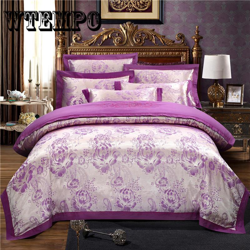 4pcs Home Textile Wedding Jacquard Silk Bedding Set Luxury Satin Quilt/Duvet Cover Queen/king Size Bedclothes