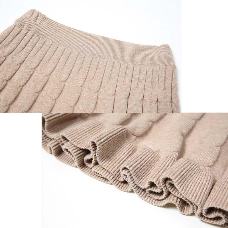 Autumn and Winter Ladies Fashion Warm Umbrella Skirt Knitted Skirt Short Skirt Ruffled High Waist Tutu Skirt Bottoming Woolen Skirt