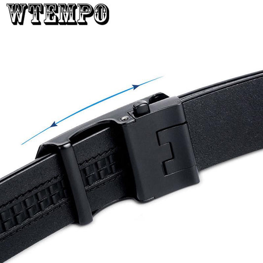 Fashion Men's Solid Buckle with Automatic Ratchet Business Leather Belts