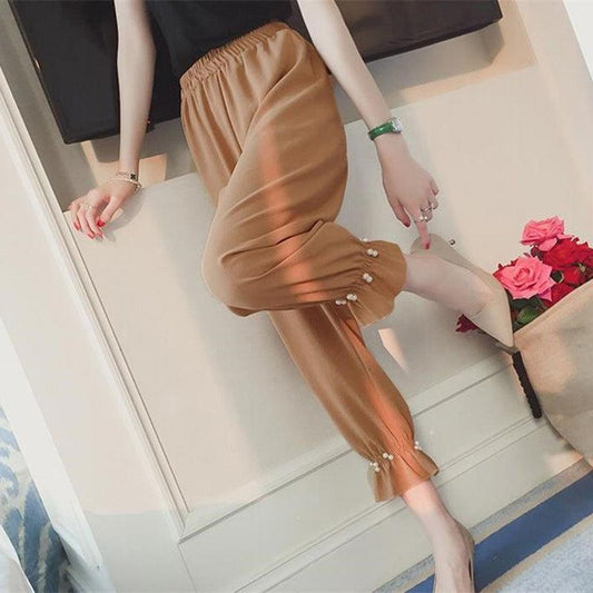 Maternity Pants Adjustable Belly Lift Pants Summer Chiffon Casual Pants Loose Fashion Pants for Pregnant Women