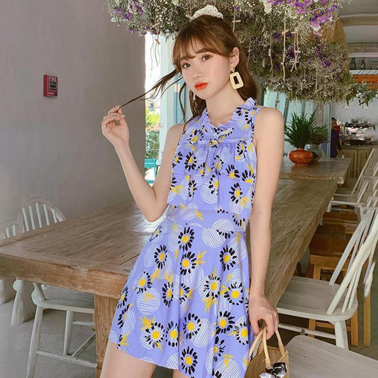 Swimsuit Women's Split Skirt Style Small Fragrant Wind Covering Belly Is Thin and Small Breasts Gathered Swimsuit Sweet and Cute Skirt Swimsuit