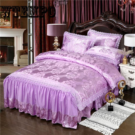 Lace Jacquard Bedding Sets Queen King Size Fabric quilted Bedcover+Pillowcases+Duvet Cover