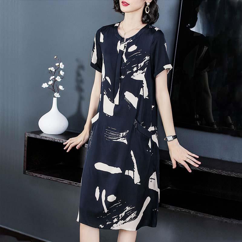 Loose plus size L-XXXXXL Women's Summer Dress Short Sleeve Printing Mid-length Daily Wear