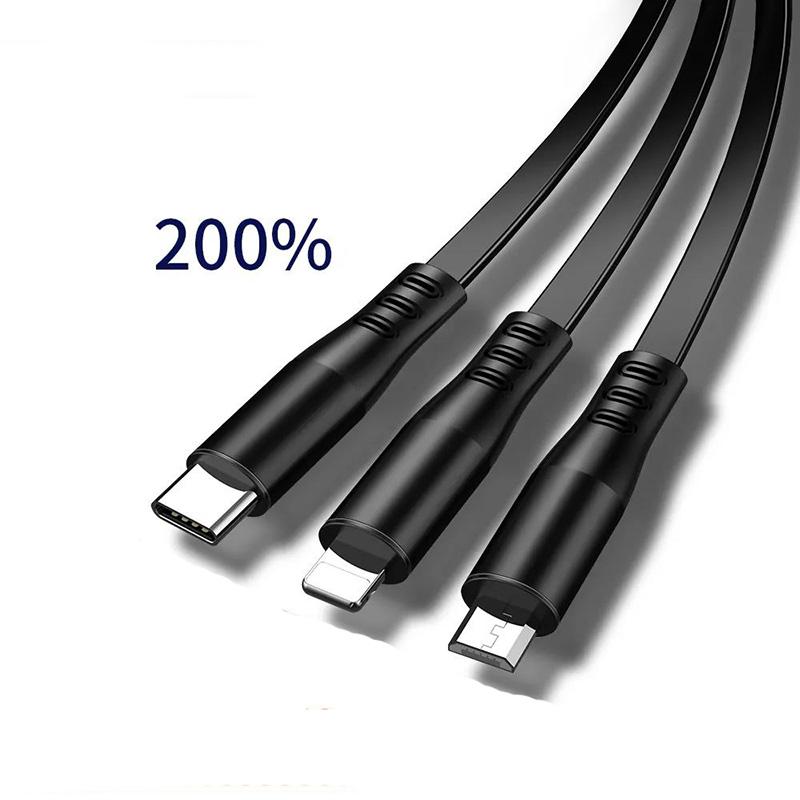 1.2m Long USB Car Data Cable Three-in-one Data Cable Android Apple Type-C Connector Electronic Device Charging Cable