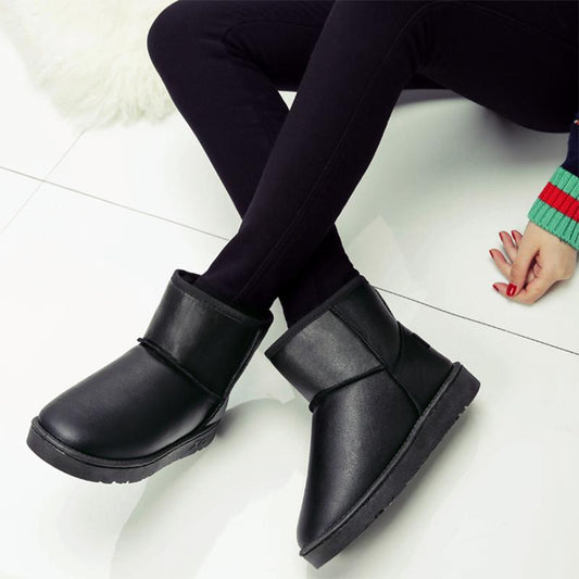 Winter Women's Leather Snow Boots Waterproof Non-slip Short Boots Warm and Velvet Padded Short Boots Korean Boots Student Cotton Shoes