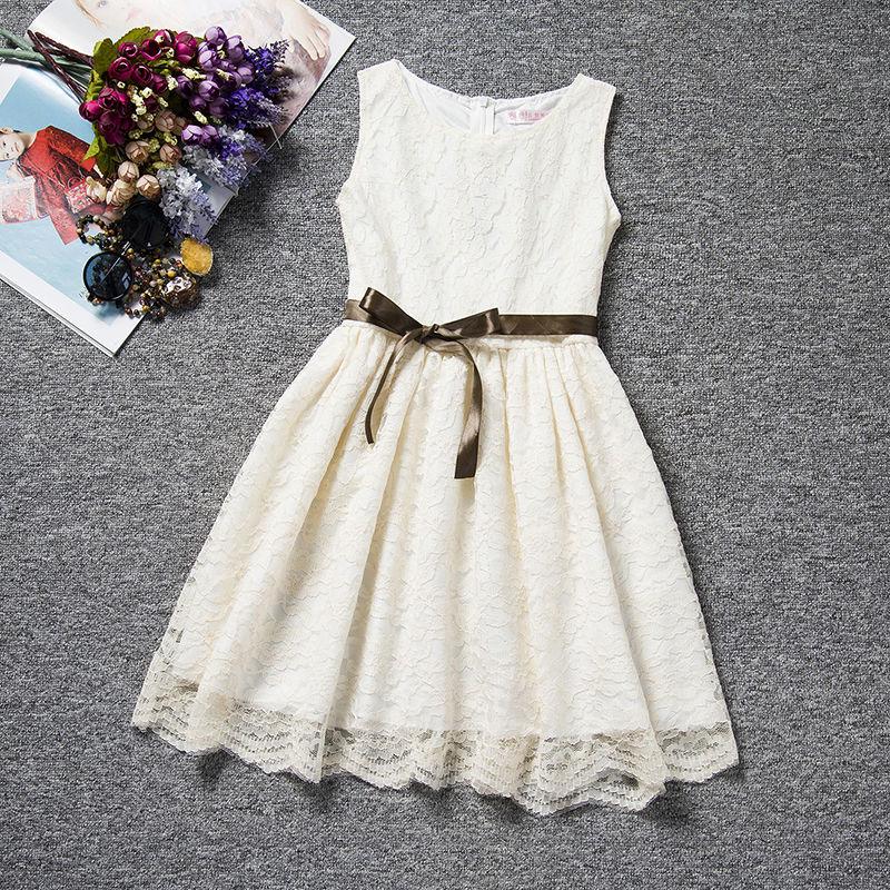 Girl Sleeveless Lace Dress Summer Tutu Skirt Hollow Out Casual Party Gowns Waistband Mini Dresses