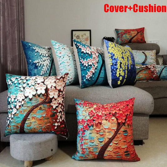 2pcs/set3D Oil Painting Printing Cushion Cover and Cushion Linen Fabric Pillowcase Pillows Case Cover Pillow Bedroom Pillowcase