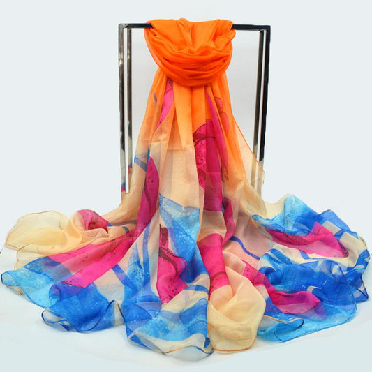 Flower Wrap Shawl Silk Imitation Satin 200*140cm Women Elegant Scarf All-match Headscarf Sunscreen Gauze Shawl