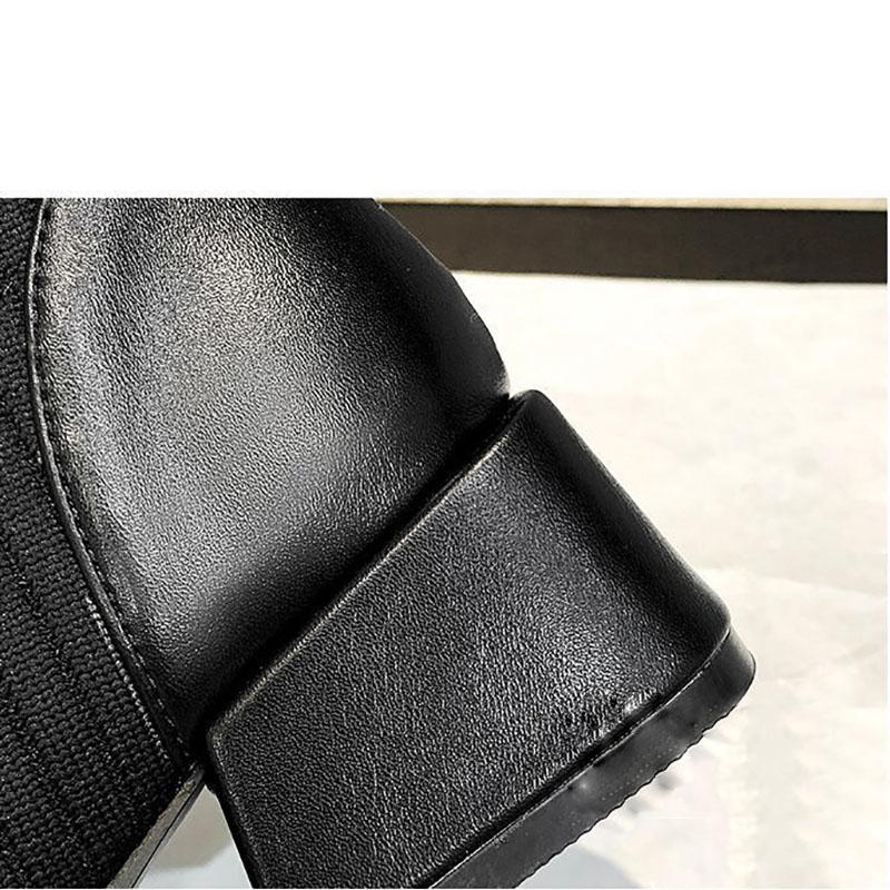 Martin Boots Women's British Style Spring and Autumn Single Boots Mid-tube Boots Thick Heel Square Toe Chelsea Short Boots Motorcycle Boots