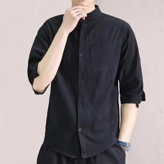 Cotton Linen Shirt Men's Short-sleeved Shirt Loose Large Size Men's Linen Three-quarter Sleeve Men's Casual Shirt
