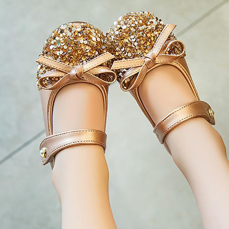 Girls' Leather Shoes Spring and Autumn Non-slip Soft Sole Children's Single Shoes Baby Peas Shoes Crystal Girl Princess Shoes