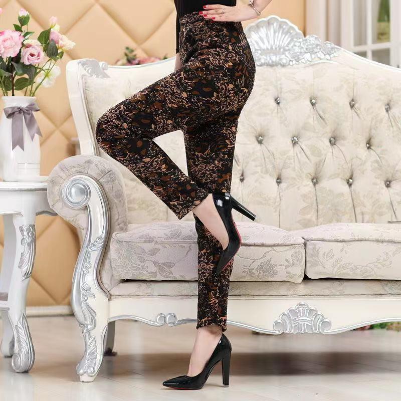 Mother Pants Autumn and Winter Plus Velvet Stretch Slimming Slimming Outer Wear Elastic Waist Leggings High Waist Middle-aged and Elderly Casual Pants