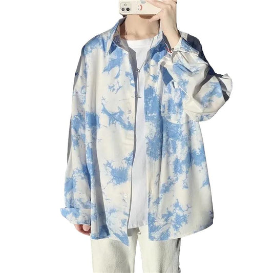 Tie-dye Shirt Summer Sunscreen Clothing Jacket Male Ins Cool Breathable Trend Ruffian Handsome Breathable Loose Long-sleeved Thin Section