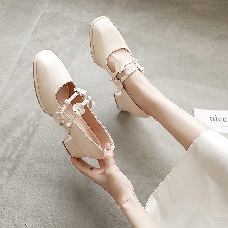 French Girl Single Shoes Small High Heels Thick Heels Retro Gentle Mid-heel All-match