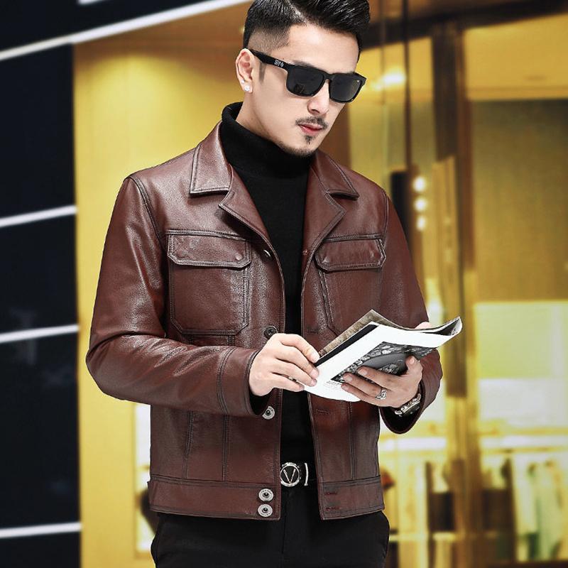 Fashion Urban Men's Jacket Autumn and Winter Fashion Trend Slim Thickening Plus Velvet Warm Sheepskin Jacket