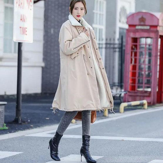 Winter Women's Down Cotton Long Coats Female Inner Lamb Wool Cotton Jacket Female Thickened Loose Cotton Jacket