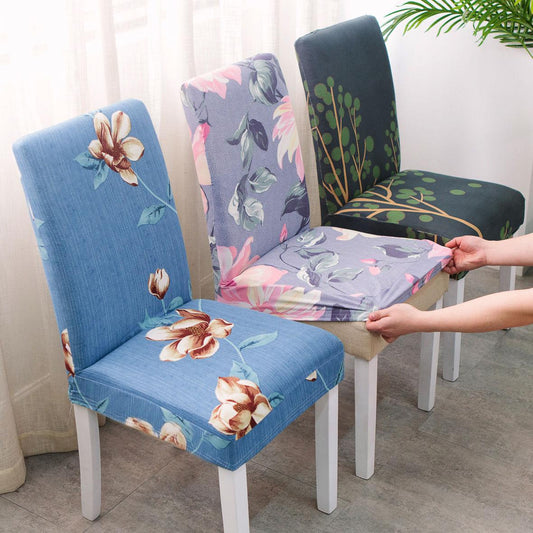 4PCS Elastic Printed Dining Chair Cover for Hotel Wedding Party Office Chair Covers Spandex Stretchable Chair Cover