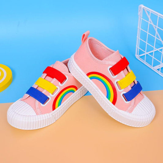Children's Canvas Shoes Boys Girls General Casual Shoes Cover Foot Rainbow Shoes Baby Shoes Kindergarten Student Shoes