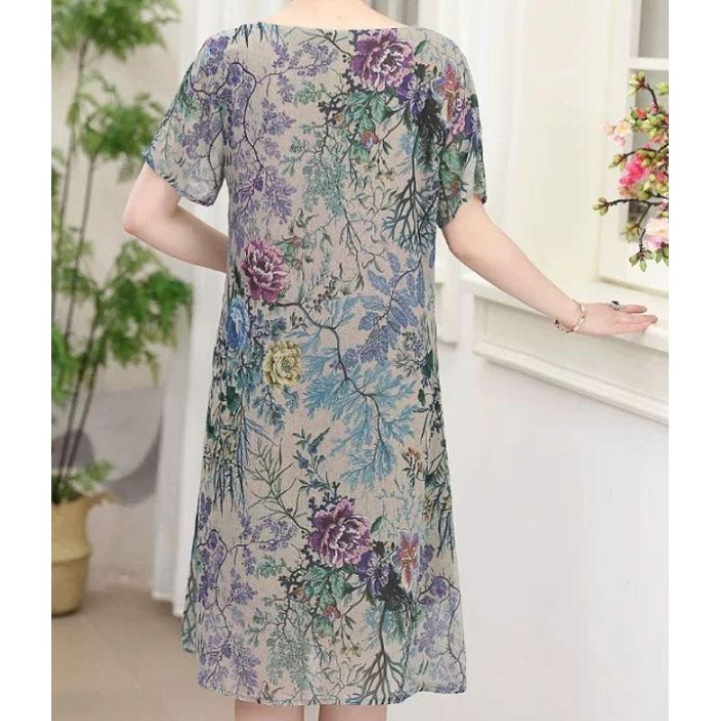 Plus Size Ice Silk Short Dress Casual Comfortable Dresses Summer Short Sleeve Dress Birthday Dresses for Mom