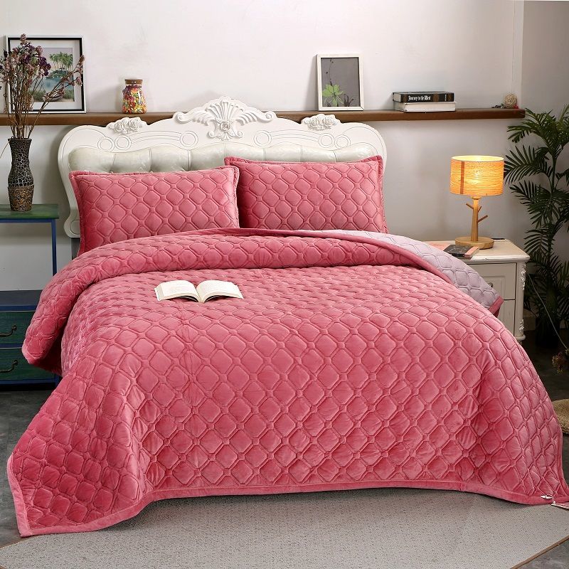 Winter Crystal Velvet Lace Warm Sheet Double Layer Plus Cotton Bed Cover Thicker Blanket Non-slip Short Fleece Blanket