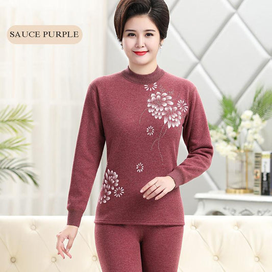 Women's Thermal Underwear Plus Velvet Thickening Winter Mother High-neck Plus Size Autumn Clothes Long Trousers Suit