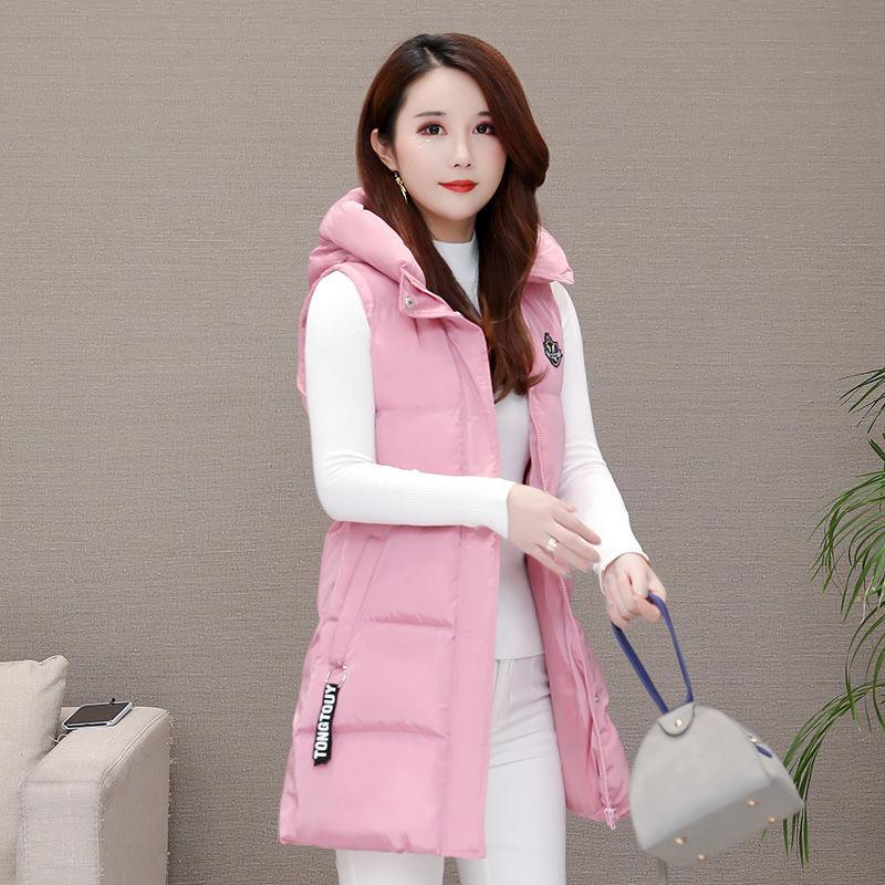 Mid-length Slim Down Cotton Vest Autumn and Winter Fashion All-match Jacket Casual Hooded Women's Vest