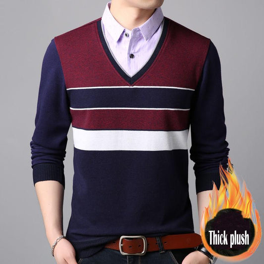 Sweater Men 2019 Pullover Sweater Male Fake Two Pieces Knitting Mens Sweaters Man Pullover Men