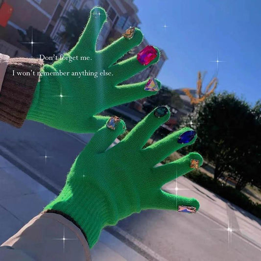 Nail Gloves Ins Luxury Nail DIY Color Diamond Gloves Thickening Warm Student Gloves