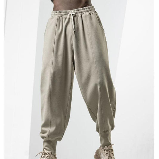 Casual Sports Trousers Men's Loose Wide Leg Lace Drawstring Elastic Waist Fashion All-match Harem Sweatpants