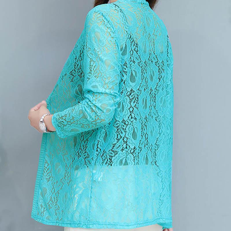 Thin Section Long-sleeved Sunscreen Ladies Summer Breathable Solid Color Chiffon Lace Cardigan All-match Clothing