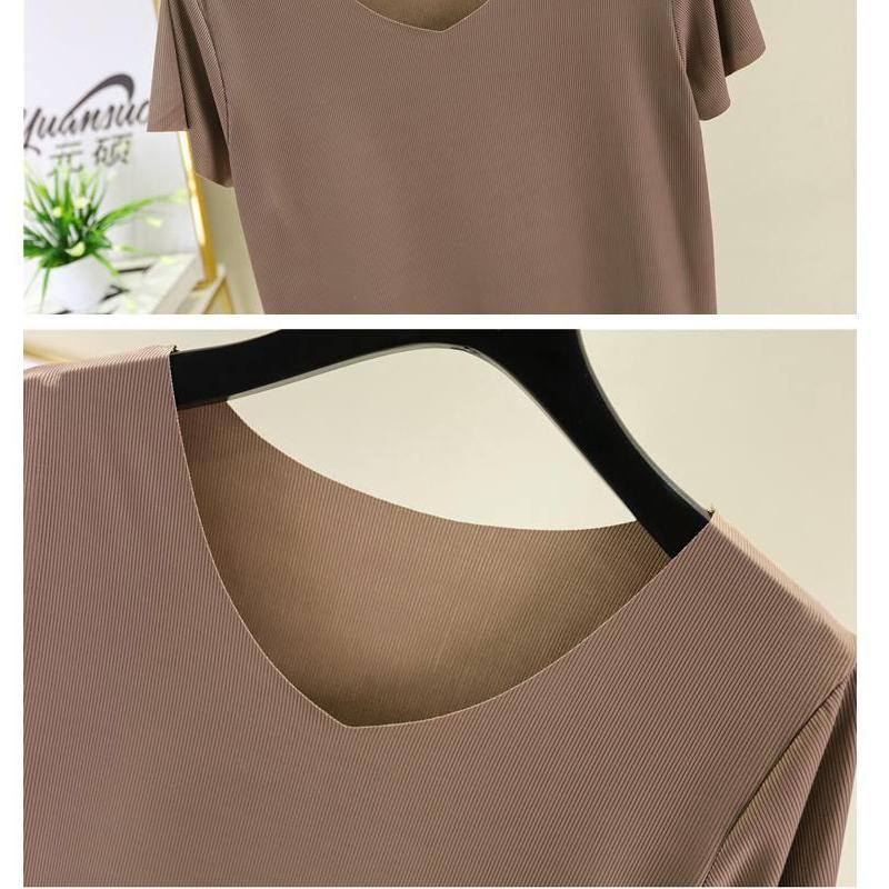 Ice Silk Pajamas Two-piece Short-sleeved Suit Women's Home Wear Casual Loose Wide-leg Pants Pajamas Fabric Light and Soft
