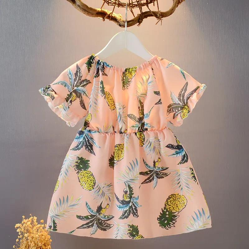 Girls Printed Sweet Chiffon Dress Waist 1-7 Years Old Lady Princess Skirt Loose A-line Skirt Fabric Light and Breathable