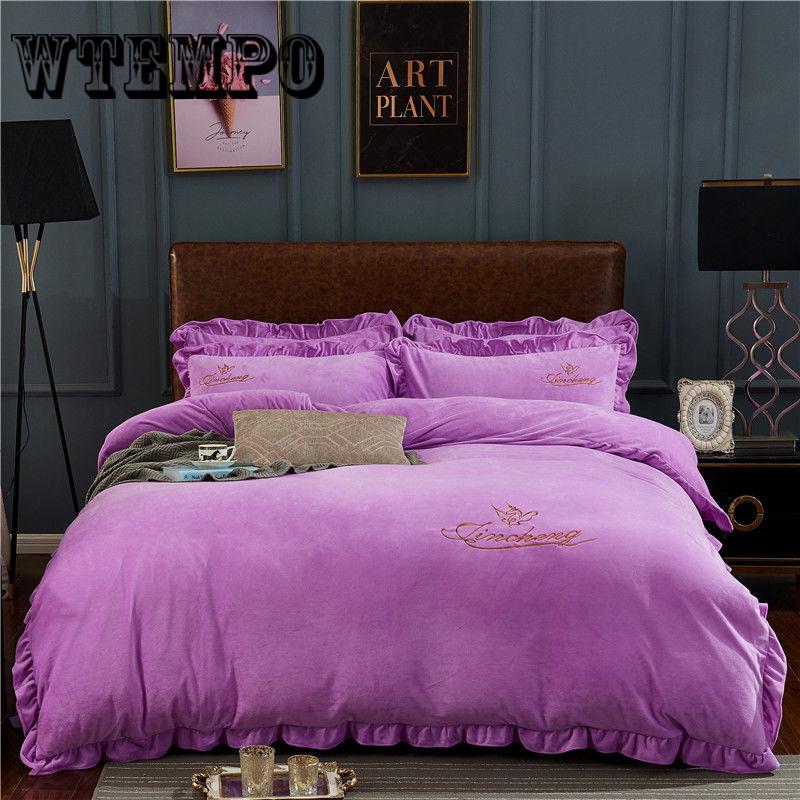 Winter Fleece Bedding Set Velvet Duvet Cover Flannel Flat Sheet 4pc Bed Linen Home Bedclothes