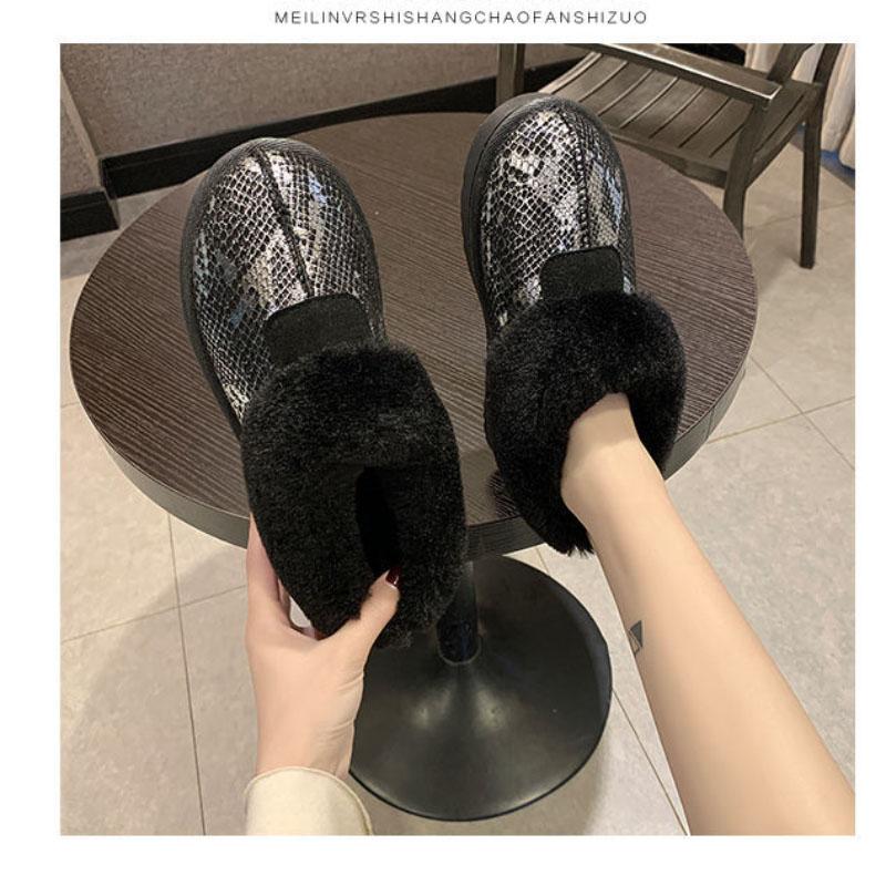 Snow Boots Women's Fur One Low Cut Plus Velvet Thickened Non-slip Wool Cotton Boots Winter Warm Cotton Shoes