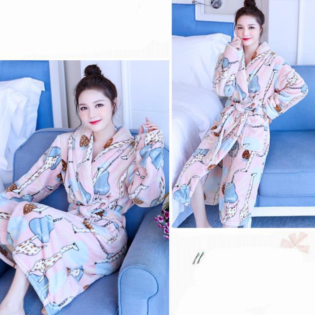Winter Ladies Cashmere Home Clothes Warm Pajamas Homewear Quick-drying Bathrobe Robe Coat Long