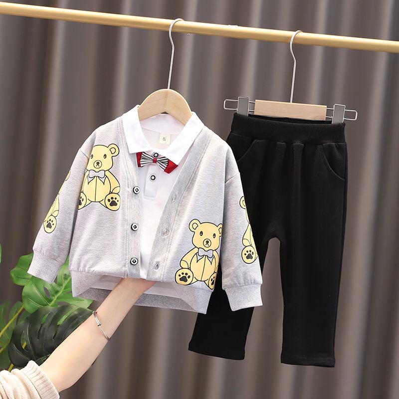 Boys and Girls Spring and Autumn Suits 1-5 Years Old Sweatshirt Shirt Suit Casual Suit Home Service Three-piece Sets
