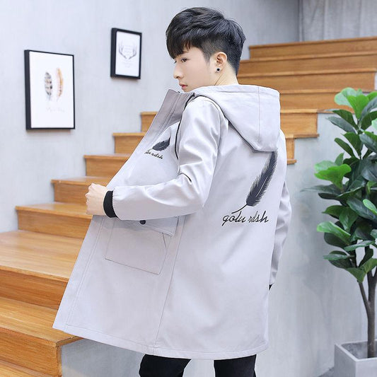Windbreaker Men's Clothes Spring and Autumn Jacket Woolen Coat Medium and Long Section Large Size Handsome Jacket Men's Long Thin