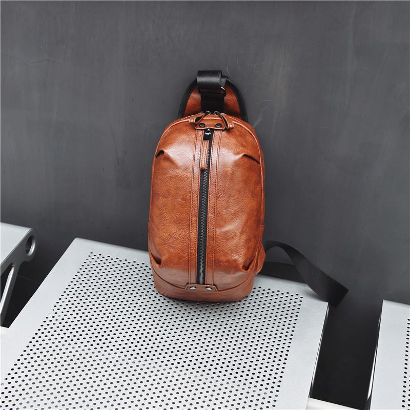 Chest Bag Men Coffee Large Capacity Multi-pocket Leather Shoulder Bag Outdoor Sports Pockets
