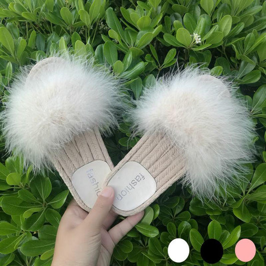 Fur Furry Slide Sweet Feather Thick Bottom Beach Female Sandals Hair Flip Flops Women Home Slippers Indoor Soft
