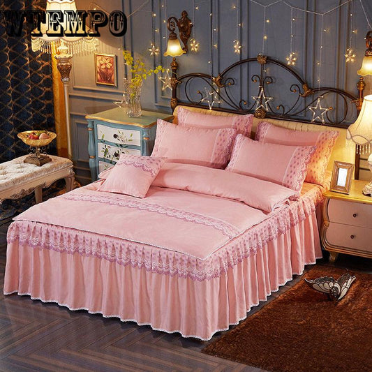 Bed Skirt Set Bedspread Lace Bed Skirt Ruffles Bedding Set for Girls Princess Bedspread Skirt